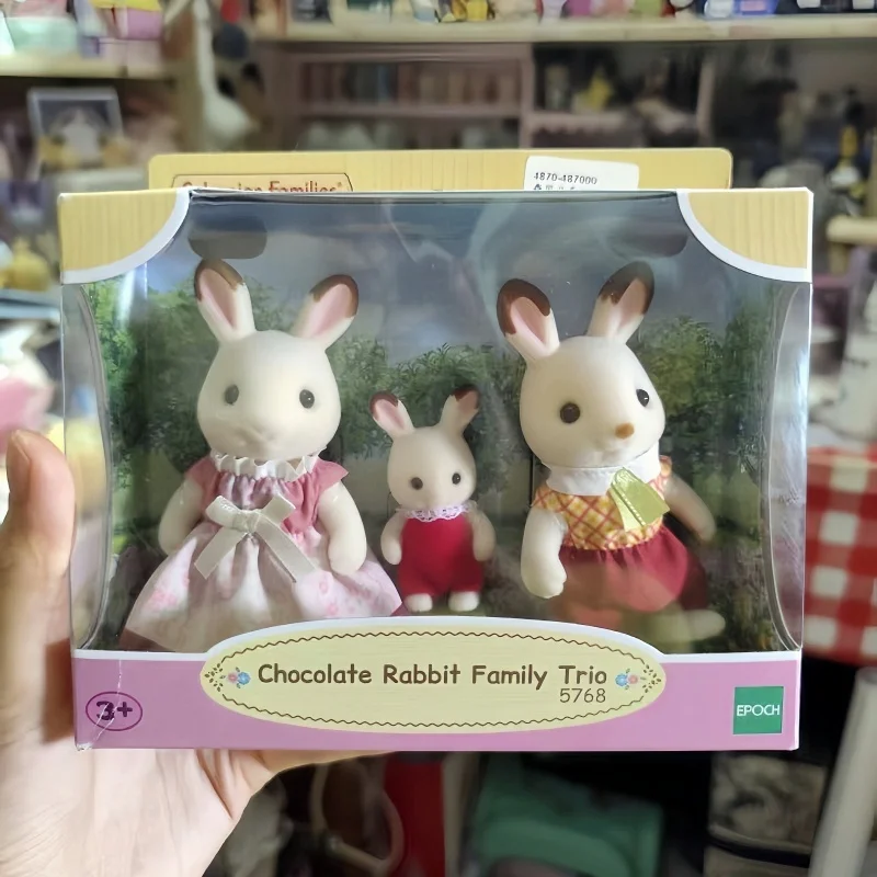 Véritable Sylvanian Families Anime Figures Calico Critters Ensemble Floral Chat Chocolat Lapin Éléphant Panda Famille Trio Girts Cadeaux