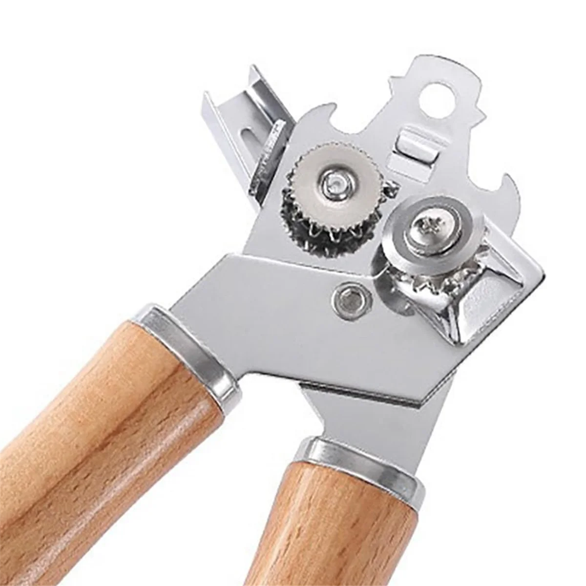 Metal Can Opener Manual with Wooden Handle, Hand Can Opener with Sharp Blade Smooth Edge, Handheld Can Openers