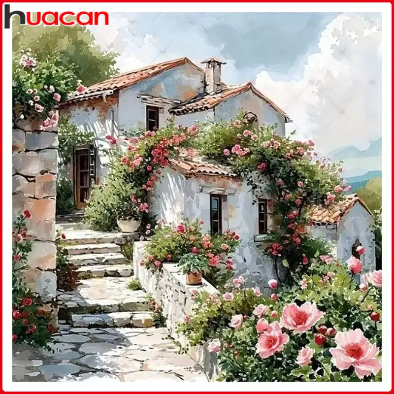 

HUACAN Full 5D DIY Diamond Painting Mountain Cottage Landscape Handmade Home Decor Creative Hobby Art