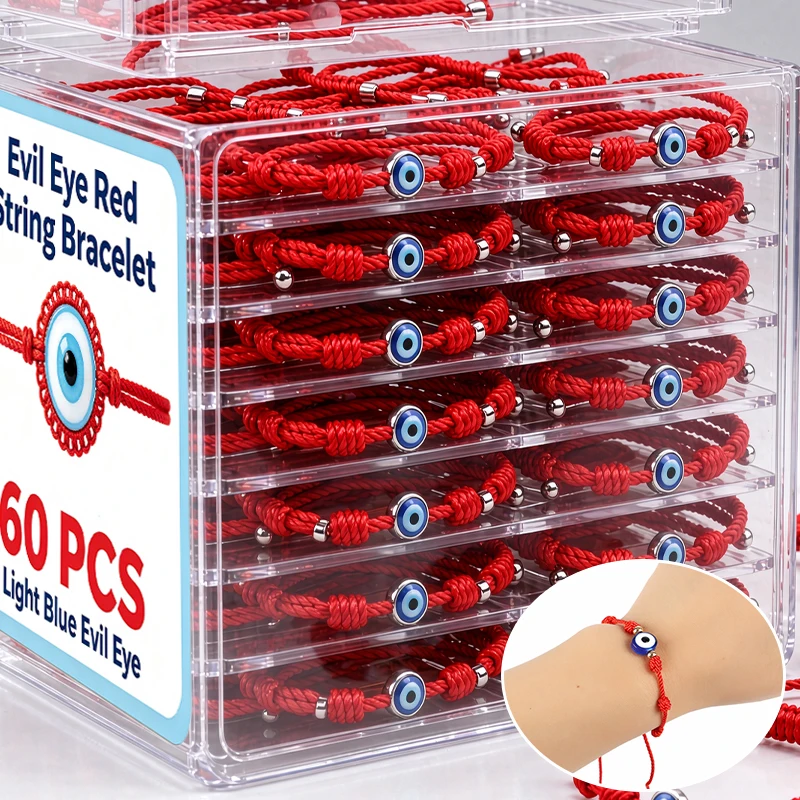 Lucky 7 Knots Red Thread Bracelet Blue Evil Eye Charm Handmade Adjustable Braided Wristband Unisex Couple Friendship Amulet