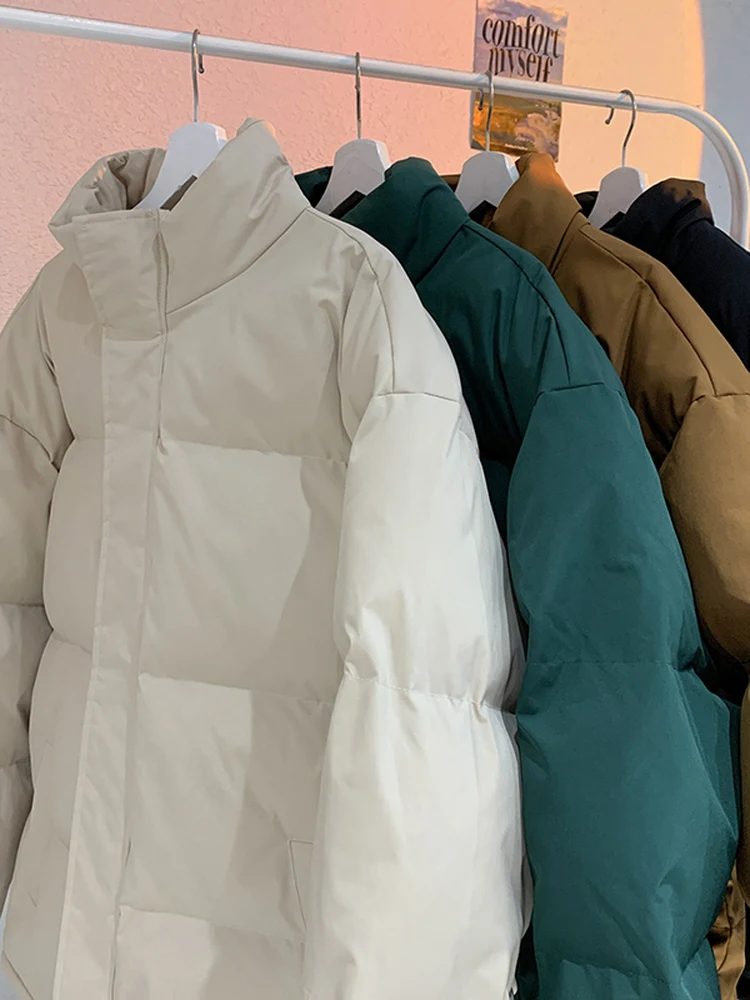 

Men's Winter Jaet Thiened Cotton Padded Loose Casual Bread Sle Coat Warm Stand Collar Zipper Closure Long Sve Polyester