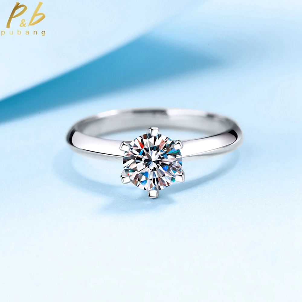 

PuBang Fine Jewelry Real 925 Sterling Silver Classic Moissanite Anniversary Diamond Ring for Women Engagement Gift Free Shipping