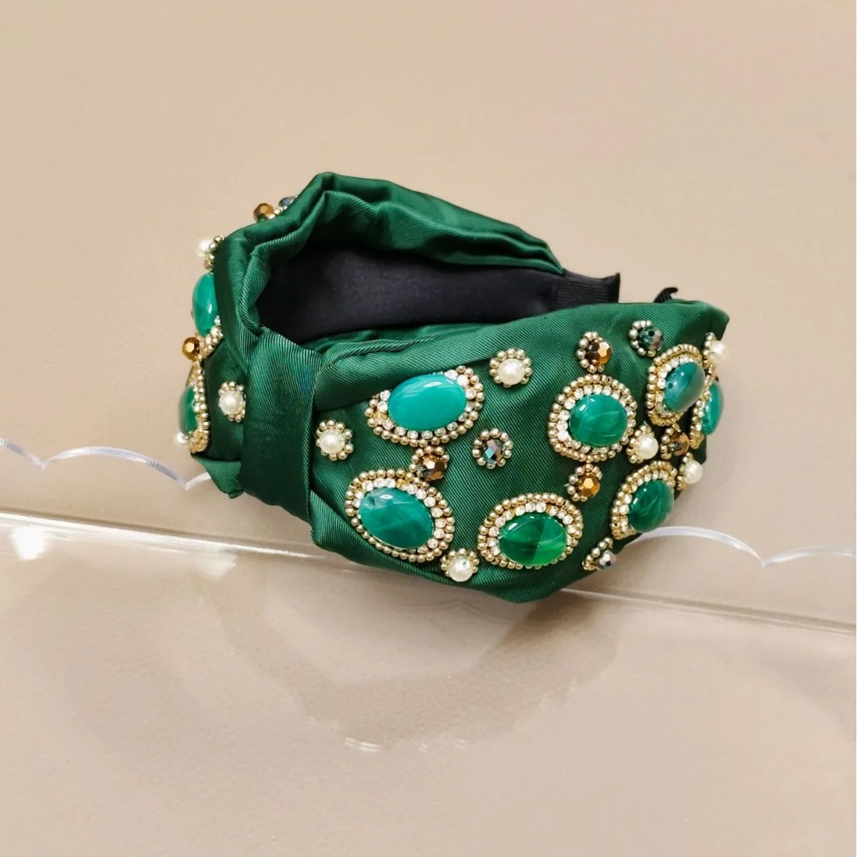 Hot Heavy Industry Hand Sewn Headband Natural Stone Wide Edge Headband Retro Premium Holiday Wind Headgear Hairpin