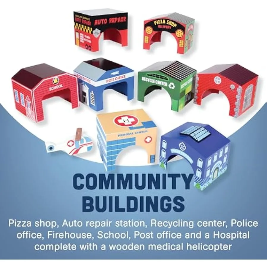 Jouets constructifs blocs en bois bâtiments communautaires et hélicoptère bois dur durable âgés de 3 ans et jouets pour tout-petits plus âgés I