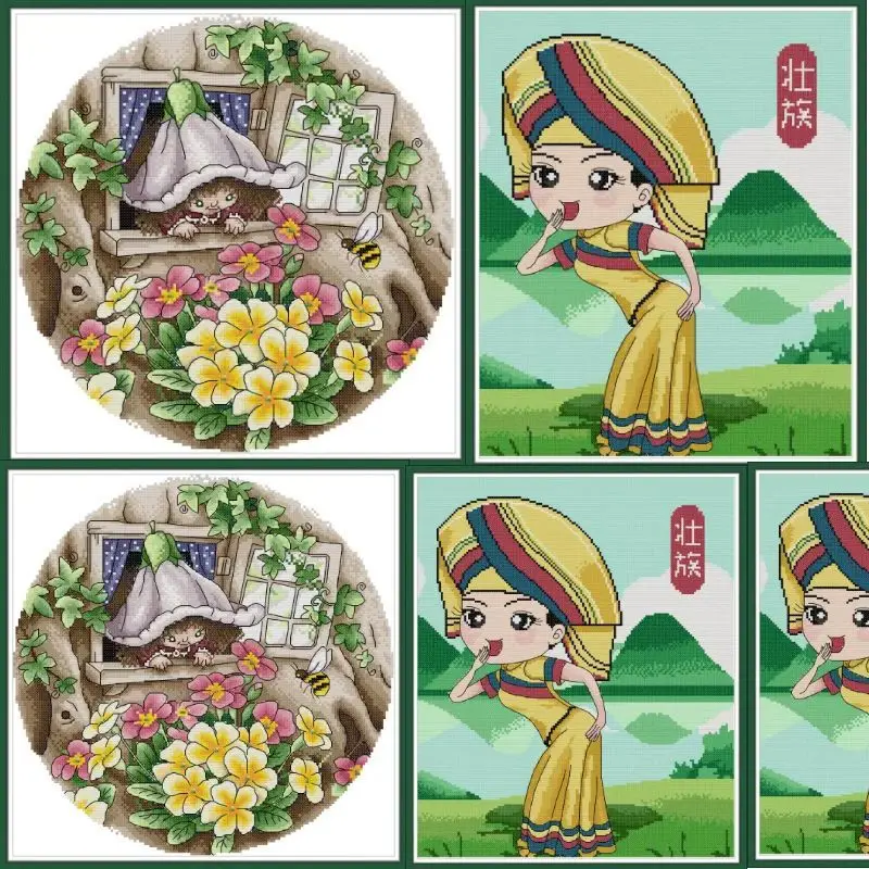 

Portrait RA15-Soulgift Pre-printed Cross Stitch Kit Easy Pattern Aida Stamped Fabric Embroidery Set-Easy To Follow-Recommended