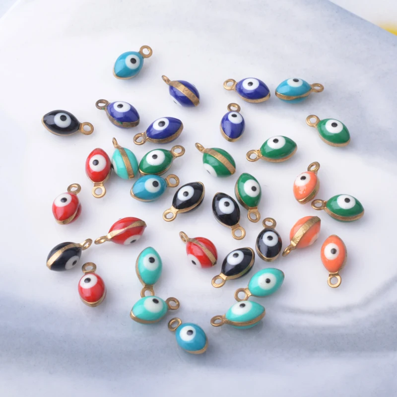 30 Stück doppelseitige Böses-Auge-Anhänger aus Kupfer mit Emaille, Mini-Anhänger für Armbänder, Halsketten, Ohrringe, Accessoires – Detail 3