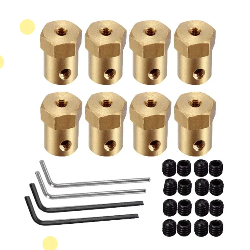 4PCS 3/4/5/6/7/8mm Hexagonal Brass Shaft Coupling Motor Transmission Connector With Screws Wrench Model Car Wheels Tires Shaft