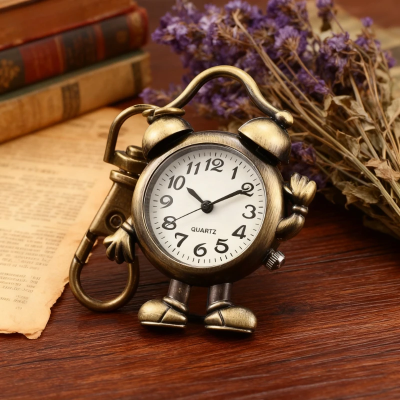 Vintage Humanoid Decorative Pendant Watch Vintage Bronze Robot Quartz Pocket Watch Fashion Necklace Fob Chain Watch Clock Gift