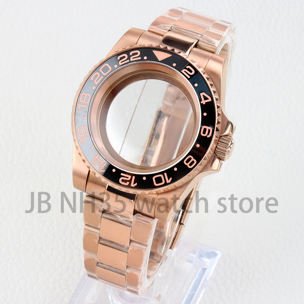 Caja de acero inoxidable Pvd de oro rosa de 40mm NH35 para SUB/GMT/Yacht-Master NH34 NH35 NH36 NH38 pulsera pulida con ostras de movimiento