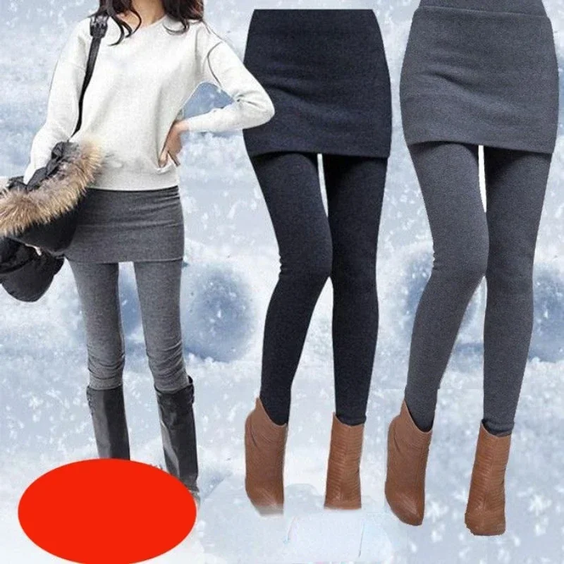 Winter Women Sexy Open Crotch Leggings Hidden Zippers Cotton Thicken Fake Skirt Crotchless Pants Outdoor Thermal Panties Couple