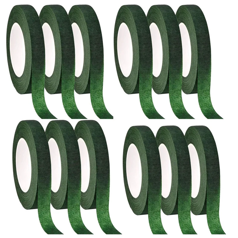 12 Pcs Floral Tape Florist Stem Wrap Green Tape For Bouquet Flowers And Crafts Making