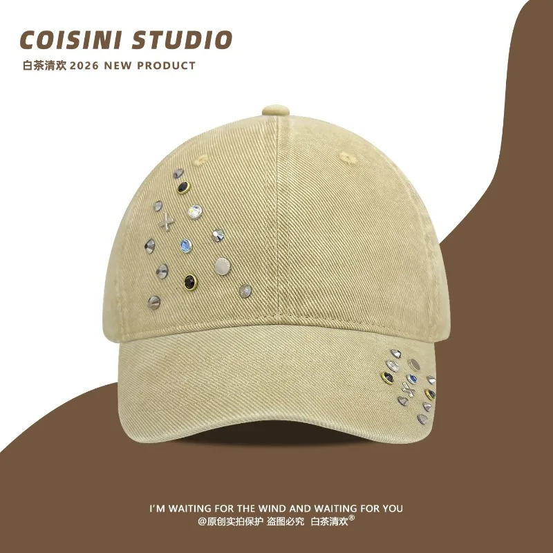 

Korean Niche Rivet Personalized Washed Cotton Baseball Cap Men and Women Spring and Summer Outdoor Shade Adjustable Peaked Hat