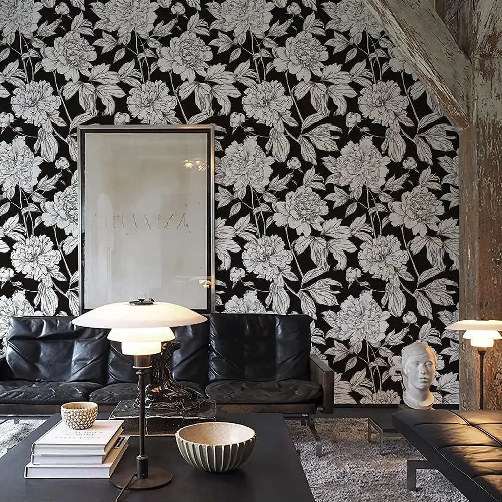 Vintage White Floral Peel and Stick Wallpaper Boho Black Samoprzylepna tapeta zdejmowalna do dekoracji ścian sypialni