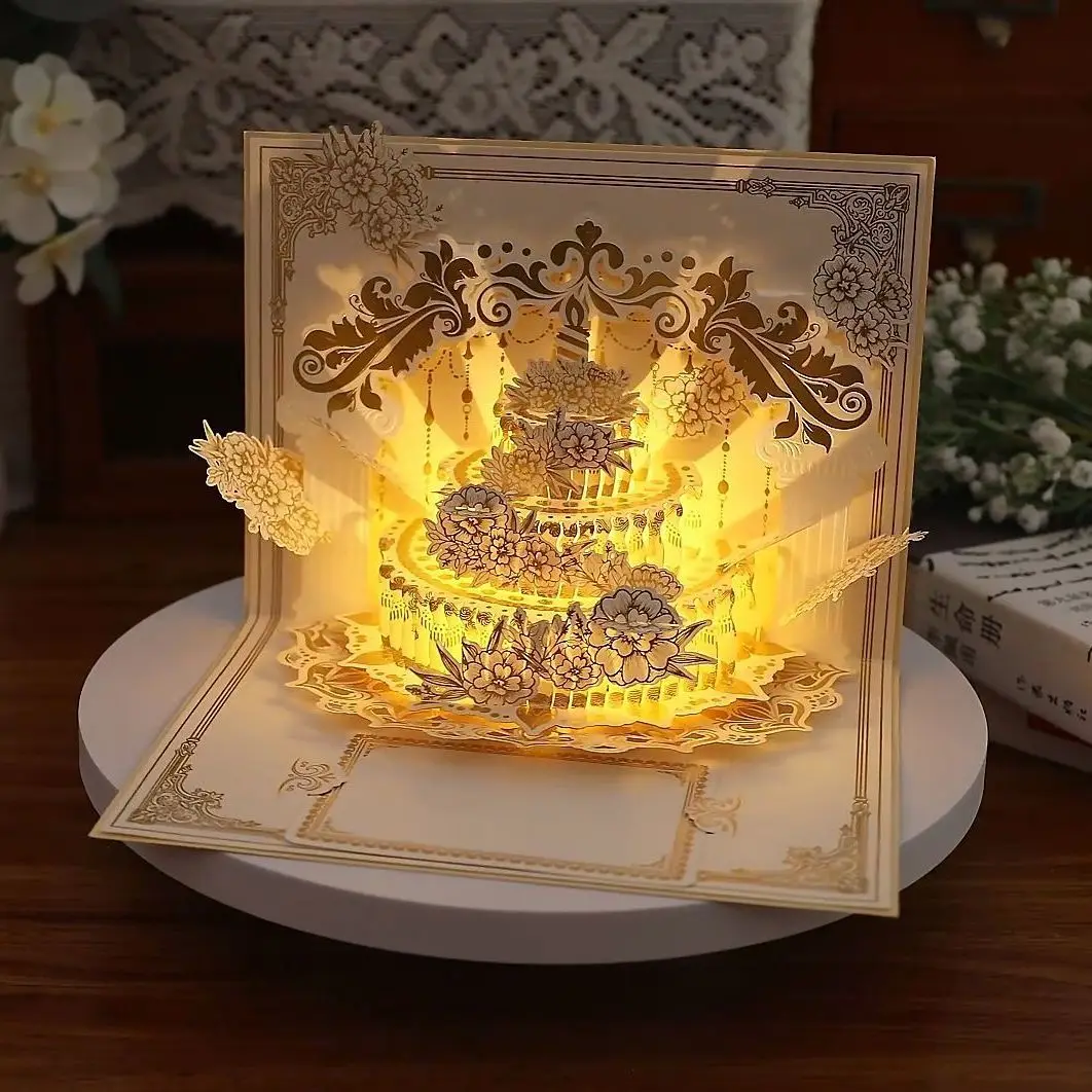 3D Birthday Card Flower Music Cake Heartfelt High-End Hollowed Out Handmade Card Gift Friends As A Decoration