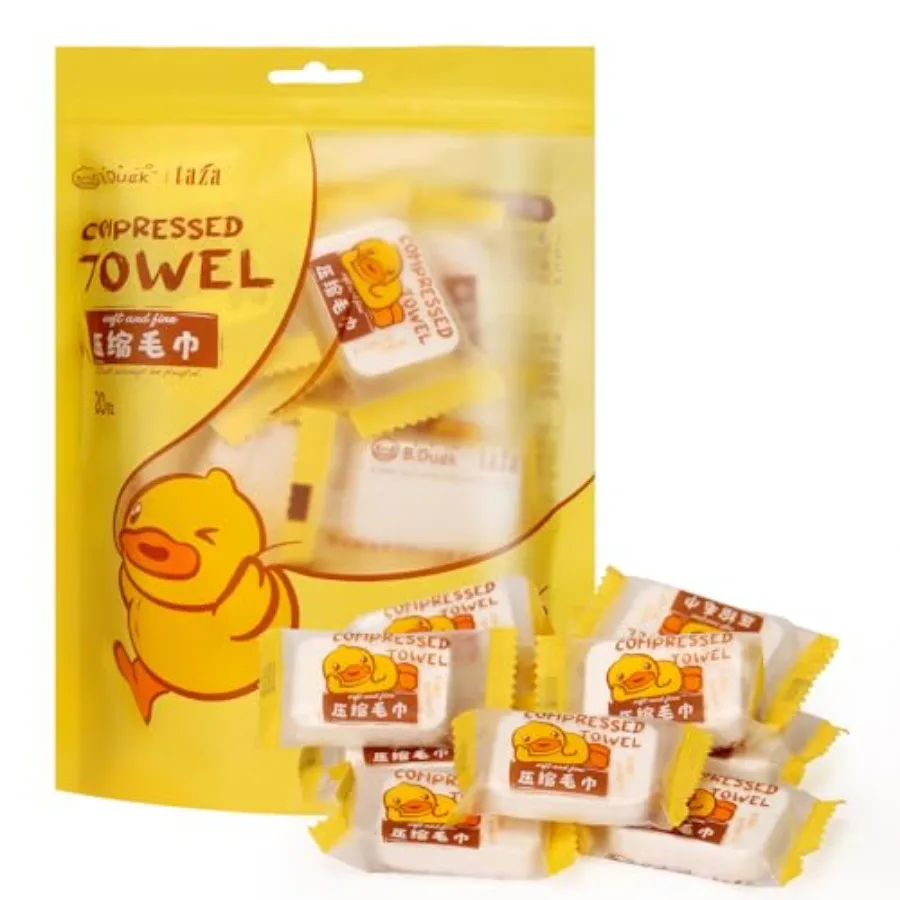 

B.Duck Compressed Travel Tablets 20PCS Individually Wrapped Disposable Face Towel for Travel Portable Large Size Compressed Tow