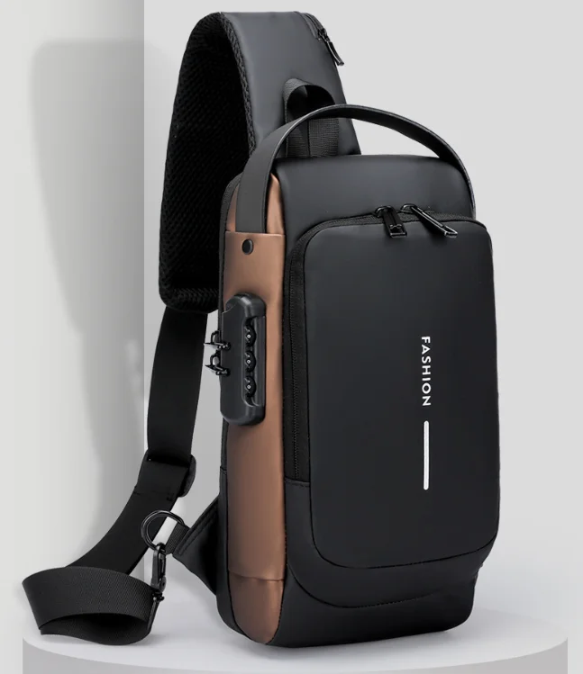 Water-Resistant Password Lock Backpack with Anti-Theft Leather Cover USB Charging Port Multi-Functional Sports Backpack