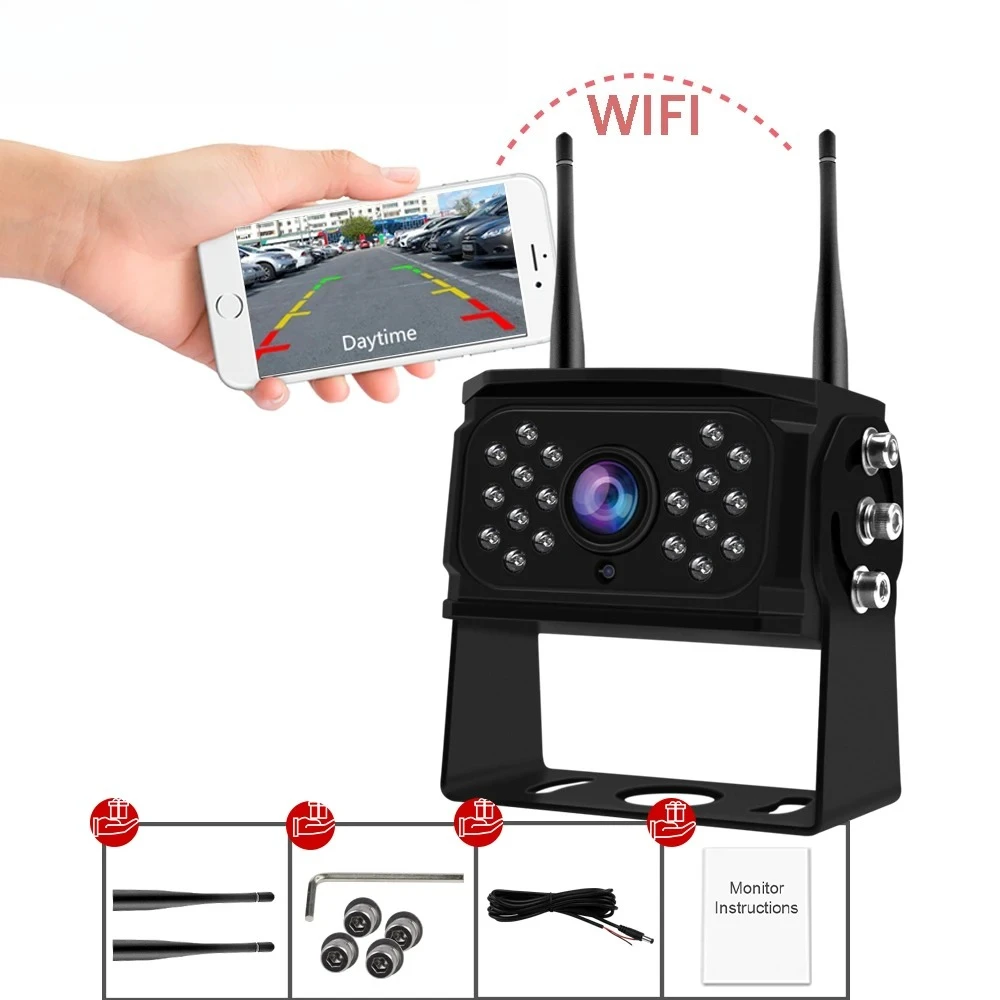 

Беспроводная 5G Wi-Fi камера заднего вида 720P с широким углом обзора, видеорегистратор для грузовиков, автодомов, автомобилей, внедорожников, совместимая с iPhone, iPad, Android