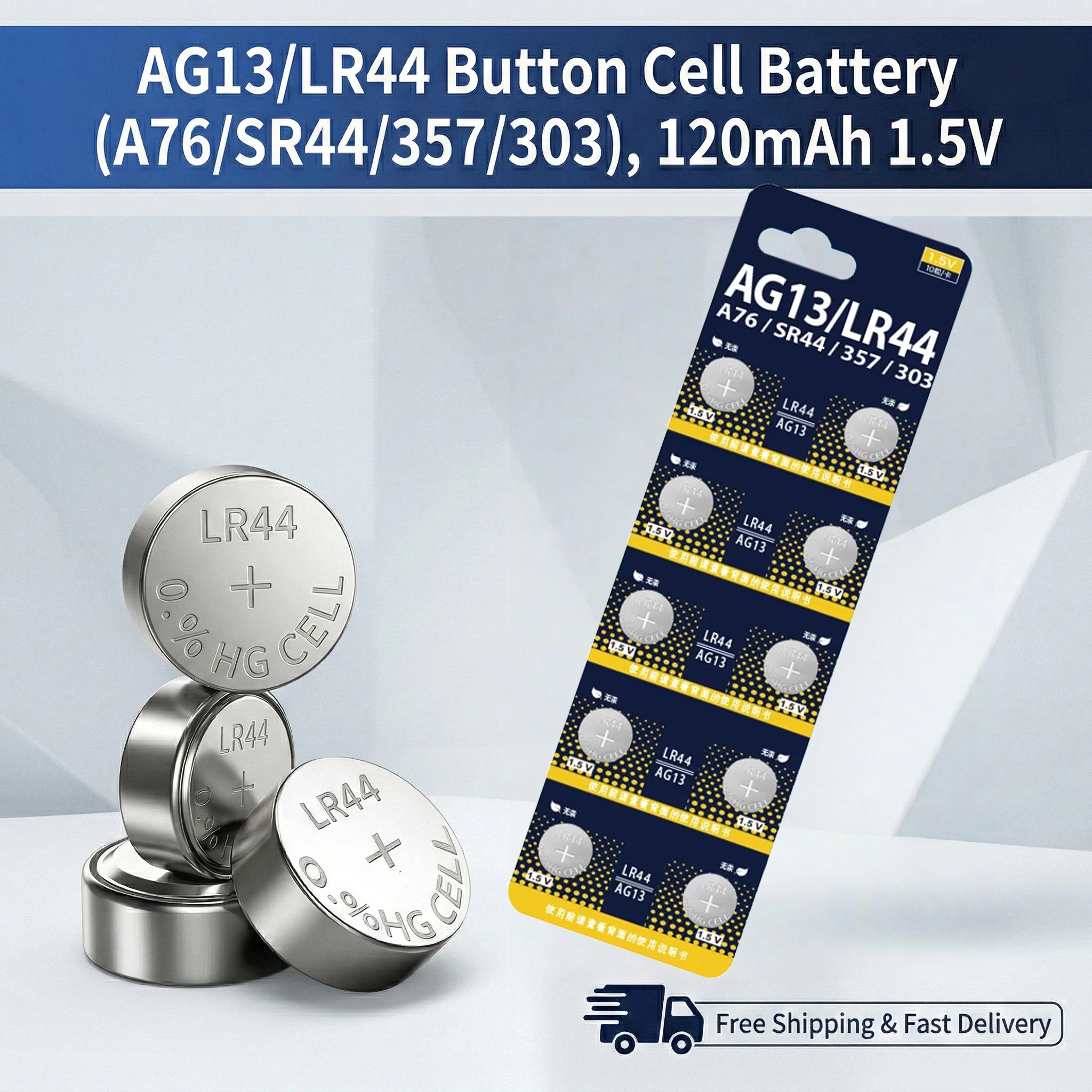 

1.55V Coin Cell Battery LR44 AG13 357 SR44 LR1154 SR44SW SR1154 SP76 Button Battery for Watch Remote Toys