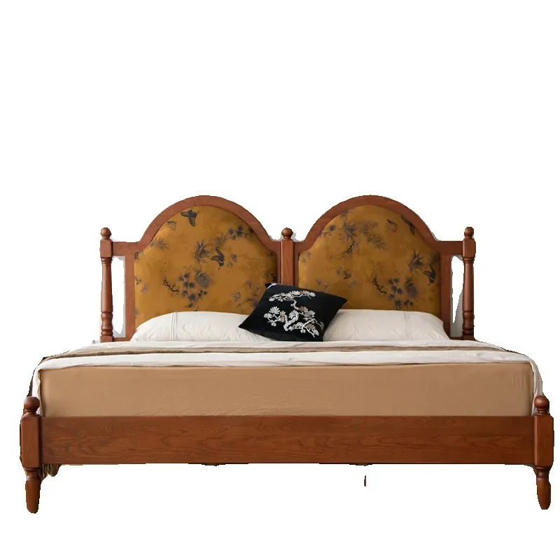 

French retro solid wood bed cherry wood fragrant cloud yarn soft bag bed 1.8/1 meters medieval double bed full solid wood