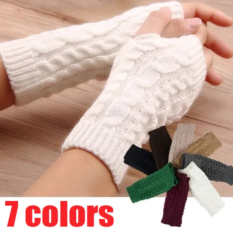 

Women Stylish Hand Warmer Winter Gloves Arm Crochet Knitting Faux Wool Mitten Warm Fingerless Glove Twist Pattern Women Gloves