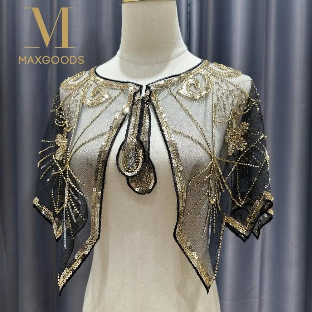 

Элегантная шаль 1920-х годов с платьем, накидка ручной работы из бисера, накидка с блестками, короткая накидка