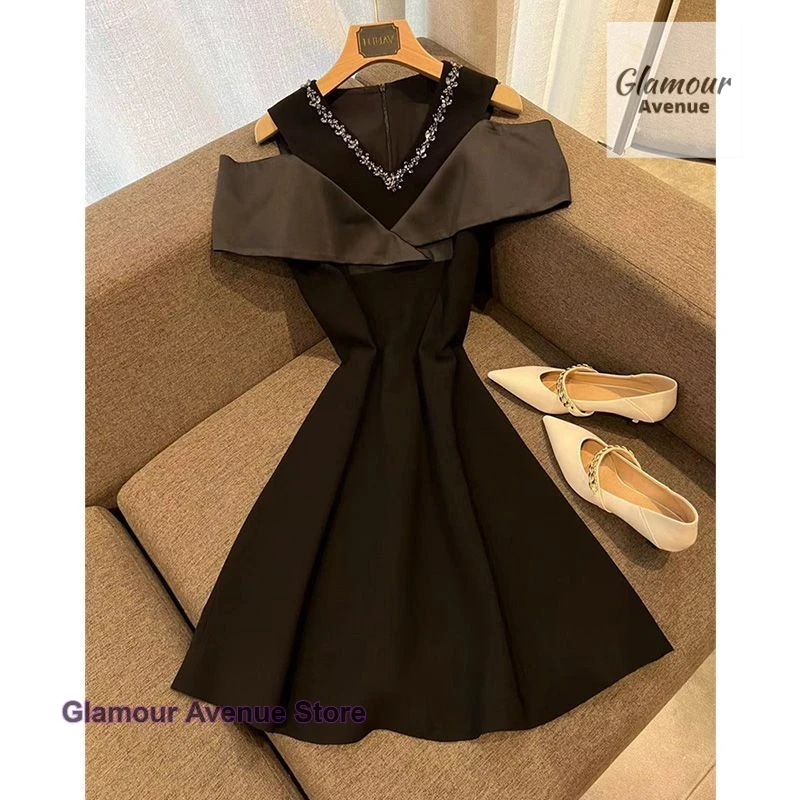 

French high-end small fragrance dress female summer new fashion waist short off-the-shoulder temperament Joker luxury skirt.
