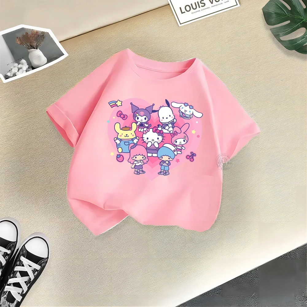 

Sanrio Summer cute Kulomi Kids Round neck Short sleeved Baby and toddler Cotton casual T-shirt Boys girls cotton T-shirt top