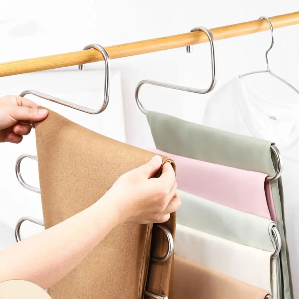 5 Buah Rak Celana Baja Tahan Karat Rak Penyimpanan Desain Berbentuk S Anti Selip Gantungan Multi-lapis Multifungsi Lima Lapis