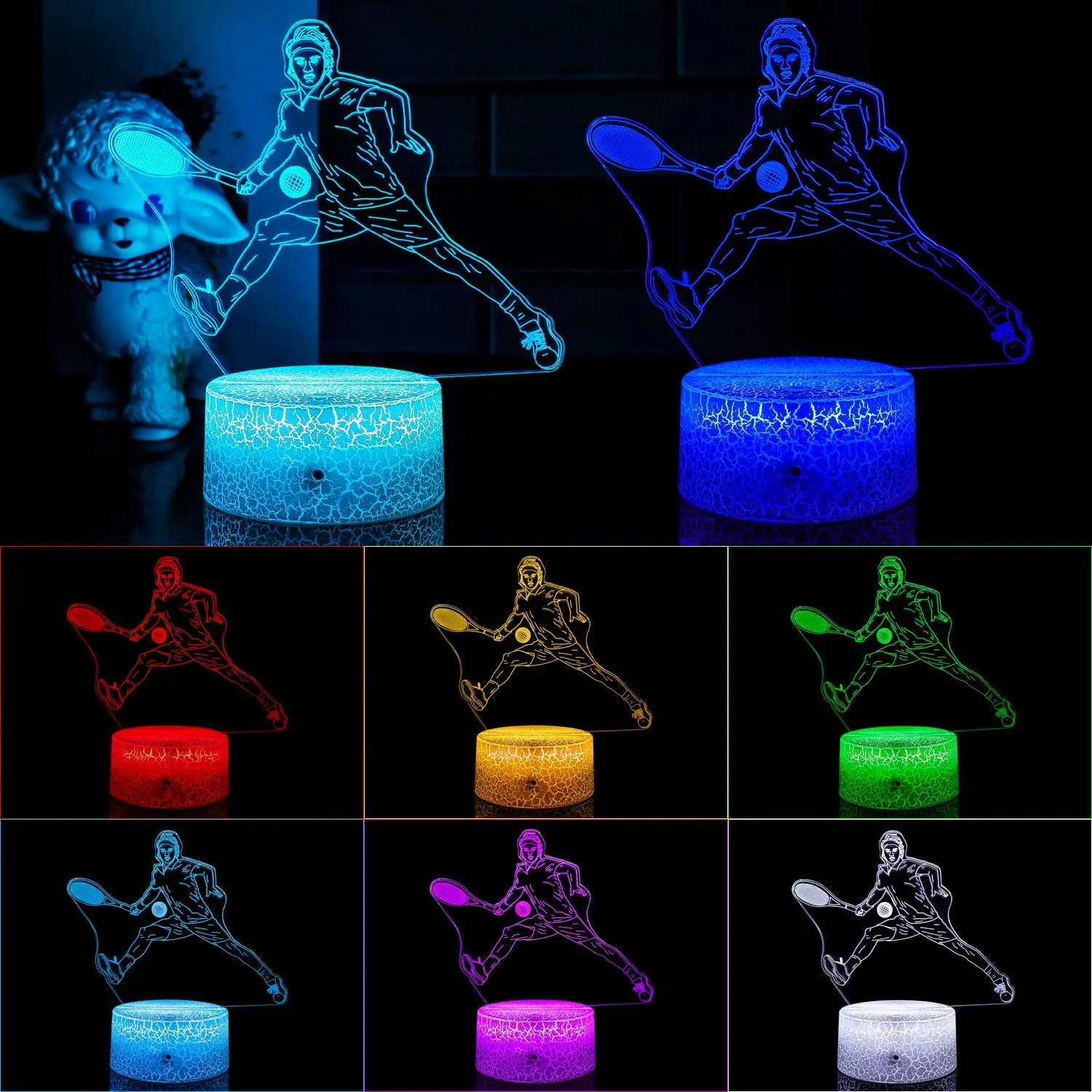 Tennis Night Light for Kids LED 3D Lamp with Remote Touch 7 Colors + 16 Colors, Best Tennis Gifts Birthday for Girls Boys