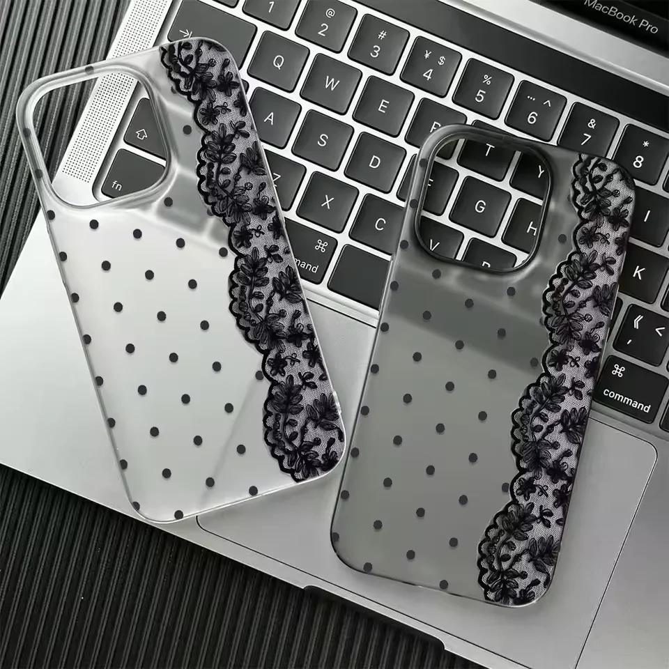 Black Lace Polka Dots Shockproof Phone Case For iPhone 17 AIR 16E 15 14 13 12 11 Pro MAX MINI XR XSMAX 7 8 Plus Y2K Matte Cover