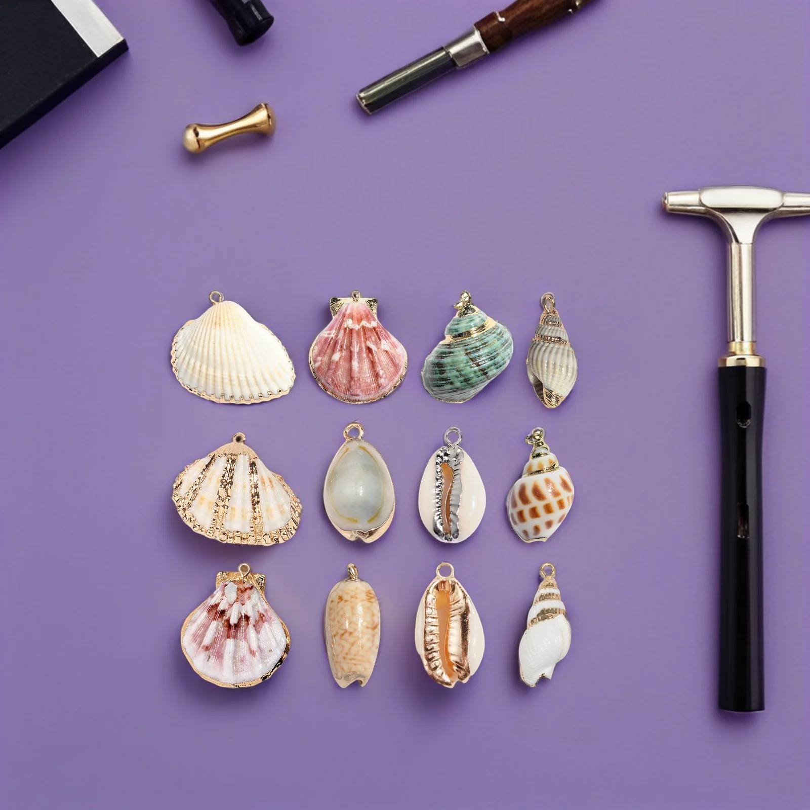 

12 шт., детали ювелирных изделий в виде ракушек, декоративные ракушки для изготовления ожерелья, серег, аксессуары для рукоделия «сделай сам», не легко деформируется, выцветает