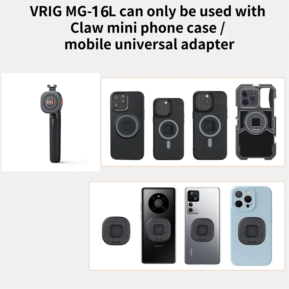 VRIG MG-16L Claw MINI Magnetic Tripod Selfie Stick Phone Tripod Mount for Magsafe Iphone 15 14 13 12 Android Handheld Tripod