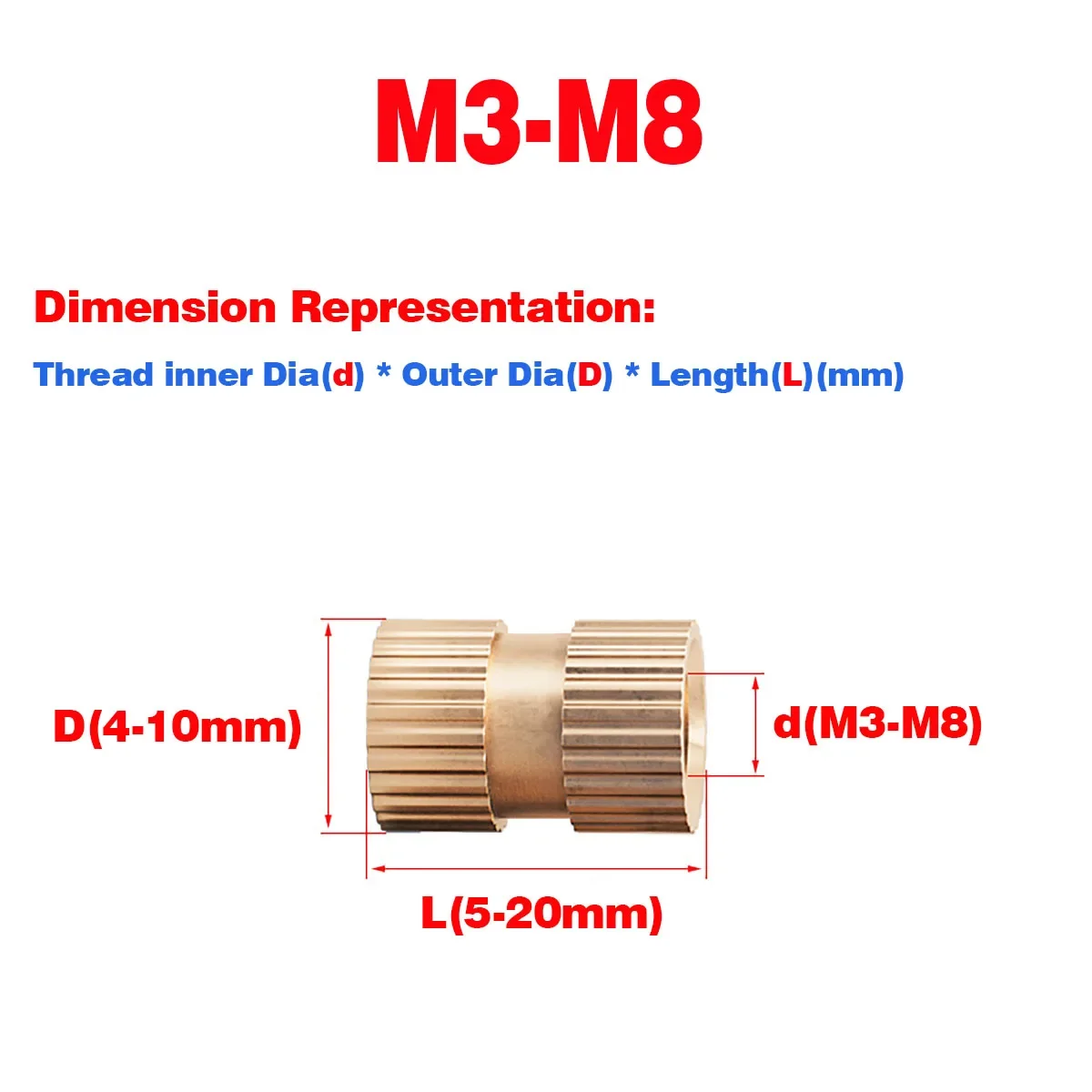 B-Type Blind Hole Single Pass Brass Knurled Nut / Copper Embedded Part M3-M8
