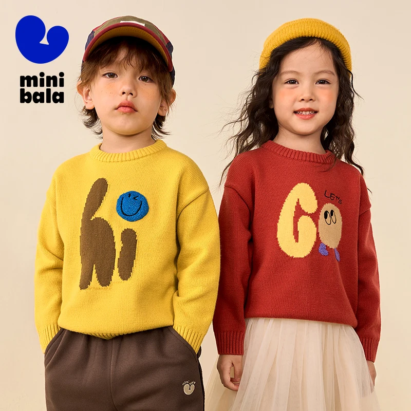 

Mini Balabala Knit Sweater Boys and Girls 2025 Winter Red Warm Baby Pullover for Daily Layering and Holiday Wear