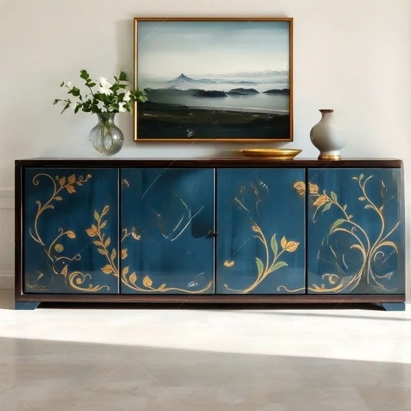 

French retro solid wood painted entrance cabinet, living room decorative cabinet, locker, display cabinet, side cabinet