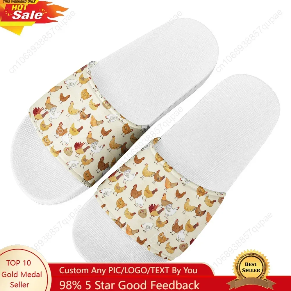 Cartoon Rooster Print Slippers Home Water Shoes Women Teenagers Fashion Beach Pool Sandals Custom Made Comfort Summer Slipper
