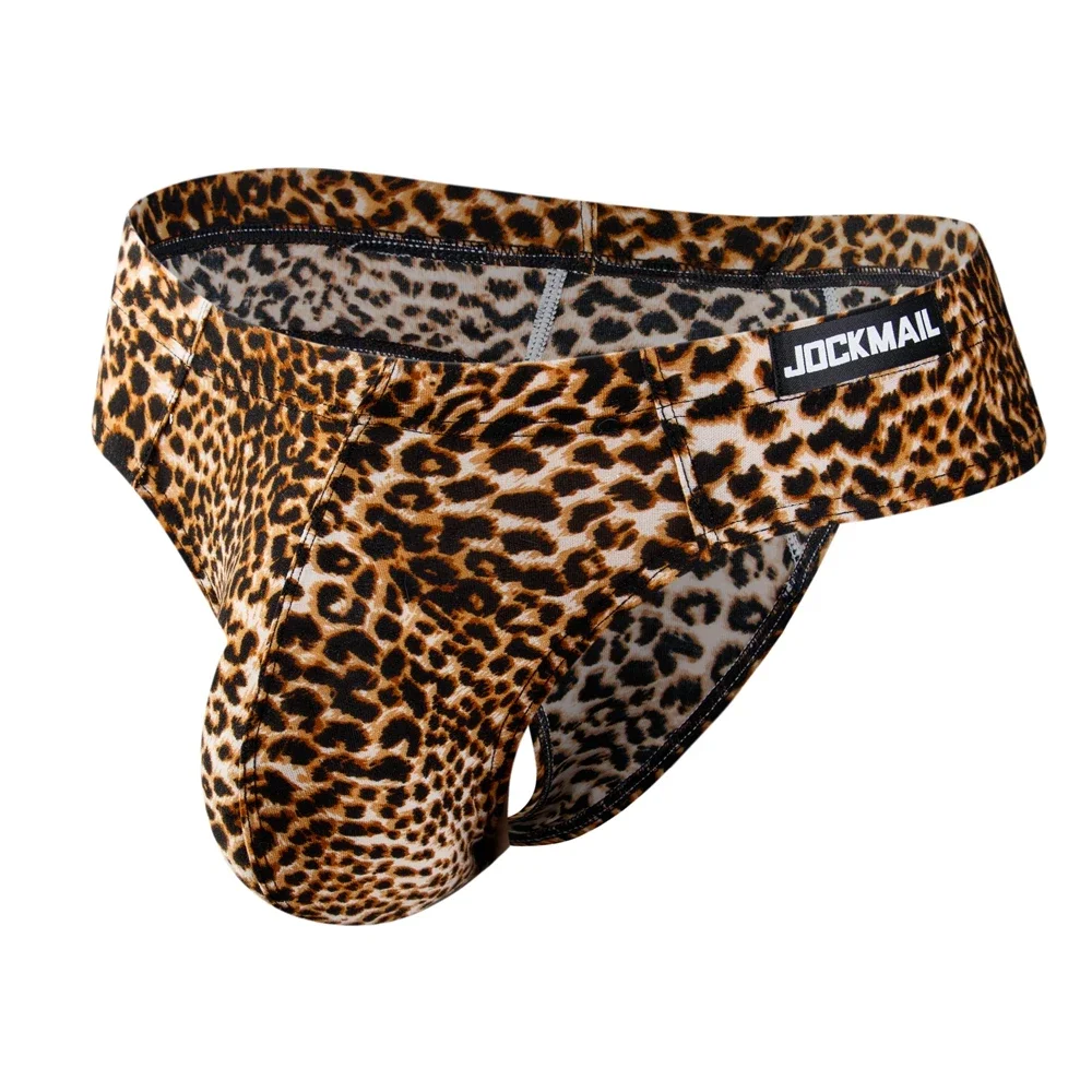 Jockmail G-string Panties Ice Silk Gay Mens Underwear Bikini Briefs Sexy Panties Leopard Underpants Thong T Back Pantys Lingerie