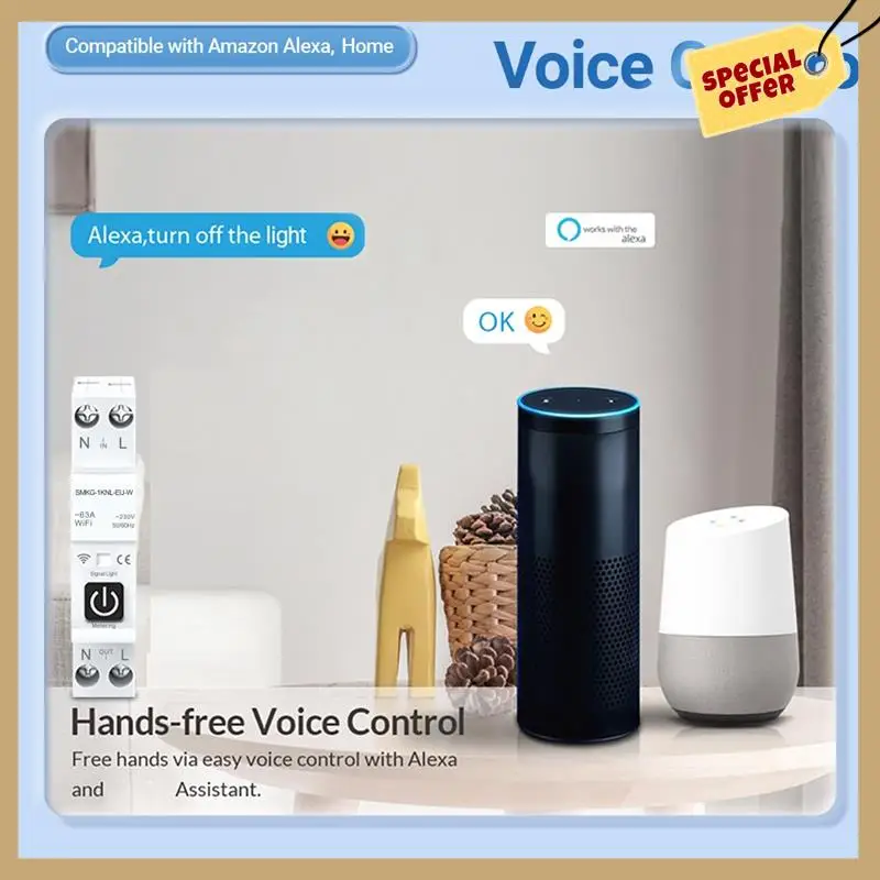 Умный автоматический выключатель Tuya WIFI со стабильной производительностью 1P + N 1A-63A Регулируемая DIN-рейка с измерением Работа с Smart Life Alexa Home