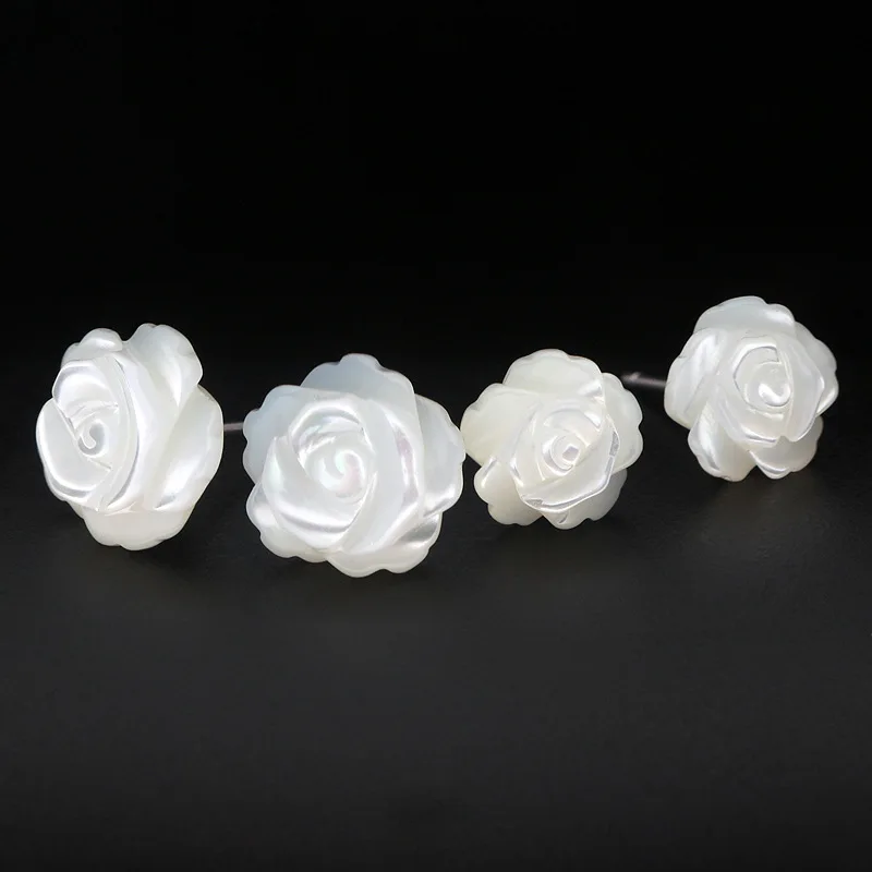 White Rose Stud Earrings Natural Mother of Pearl Shell Carved Flower 925 Sterling Silver Handmade Jewelry for Women