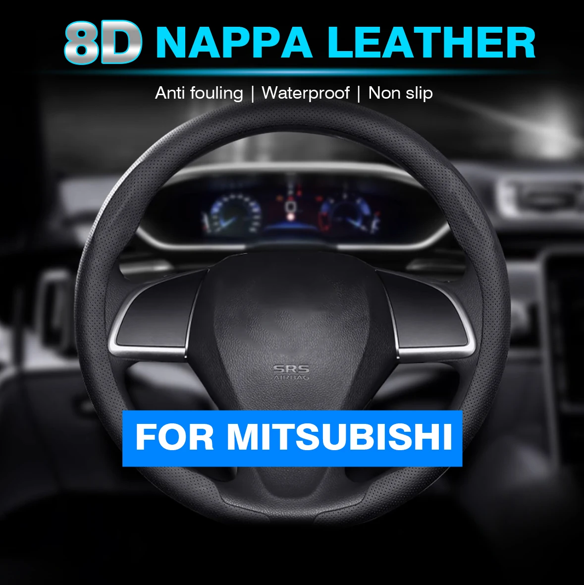 

8D Nappa Leather Car Steering Wheel Cover For Mitsubishi Lancer Outlander Eclipse Pajero Space I200 ASX Delica Auto Accessories