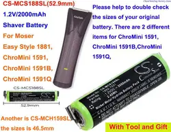 Cameron Sino 2000mAh bateria goląca do Moser Easy Style 1881,ChroMini 1591,ChroMini 1591B,ChroMini 1591Q, sprawdź rozmiary