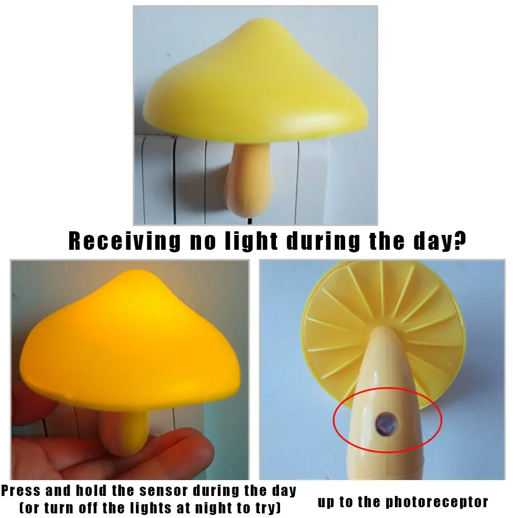 LED Night Light Mushroom Wall Lamp US Plug Light Control Induction Energy Saving Environmental Protection Bedroom Lamp