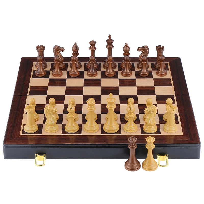 

Large chess set, 45cm solid wood chessboard large king 9.5cm tall 4x weighted plastic chess pieces suitable for festival gifts