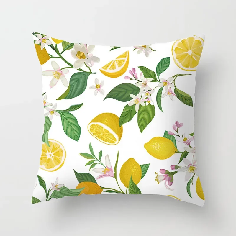 

Lemon pattern cushion cover yellow fruit leaf plant sofa pillowcase polyester pillowcase pillow decoration