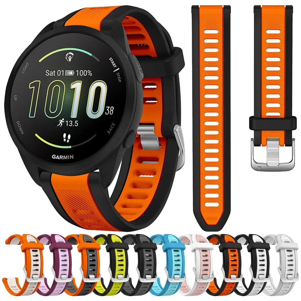 

Быстросъемный двухцветный спортивный силиконовый ремешок 20 мм для Garmin Forerunner 165 Music 245 645 55/Venu 2 Plus/Vivoactive 5, ремешок для часов