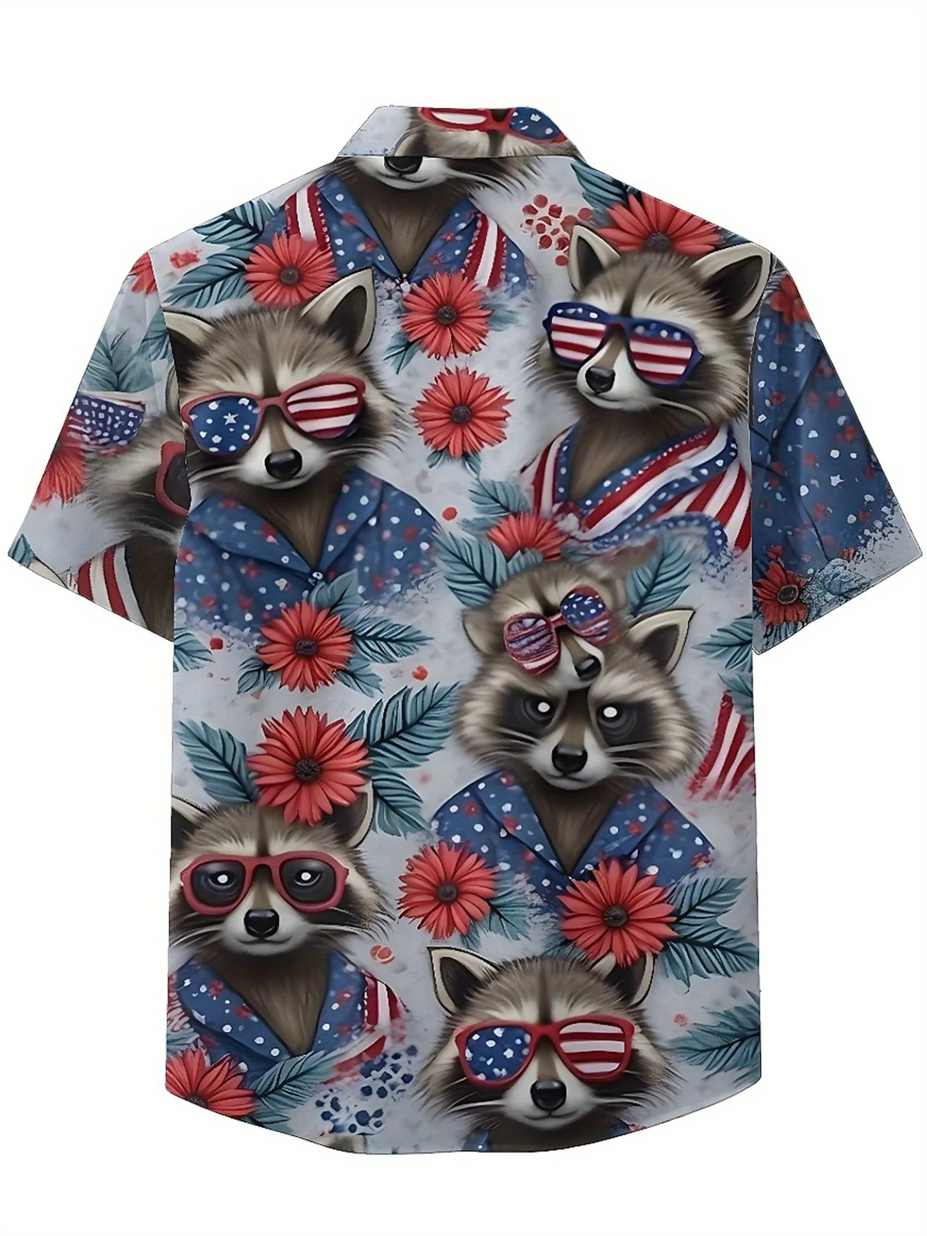 Men's Plus Size Hawaiian Shirts Raccoon Wearing American Flag pattern, Button Up Shirts, Unisex Casual Clothing, Summer Tops