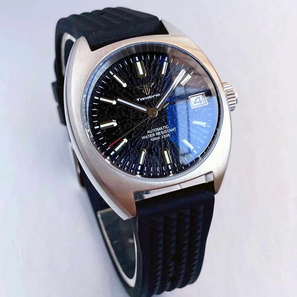 

Tandorio NH35A 10 атм водонепроницаемые маленькие дайверские часы-пилот для мужчин черный/красный/зеленый AR куполообразный сапфировый кристалл дата сталь 36 мм