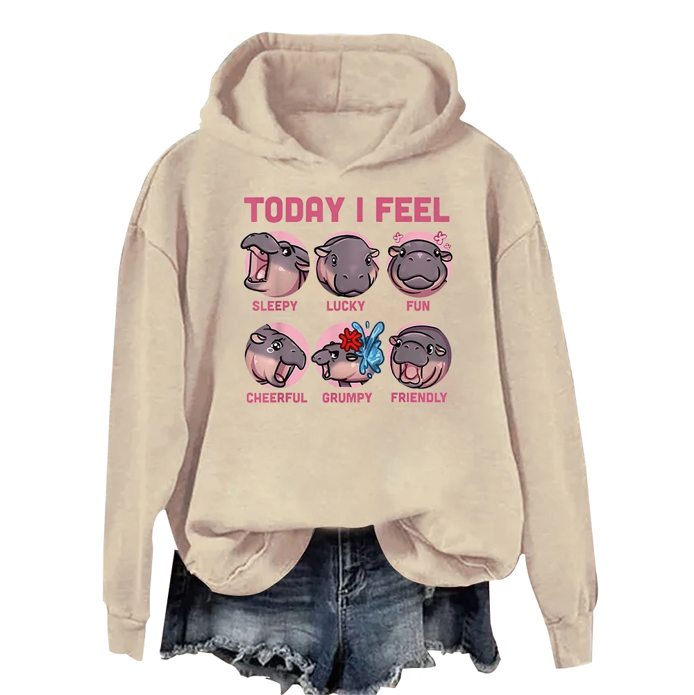 Moo Deng Schattig Vandaag Voel Ik Hoodie Mannen/Vrouwen Vintage Casual Hoodies