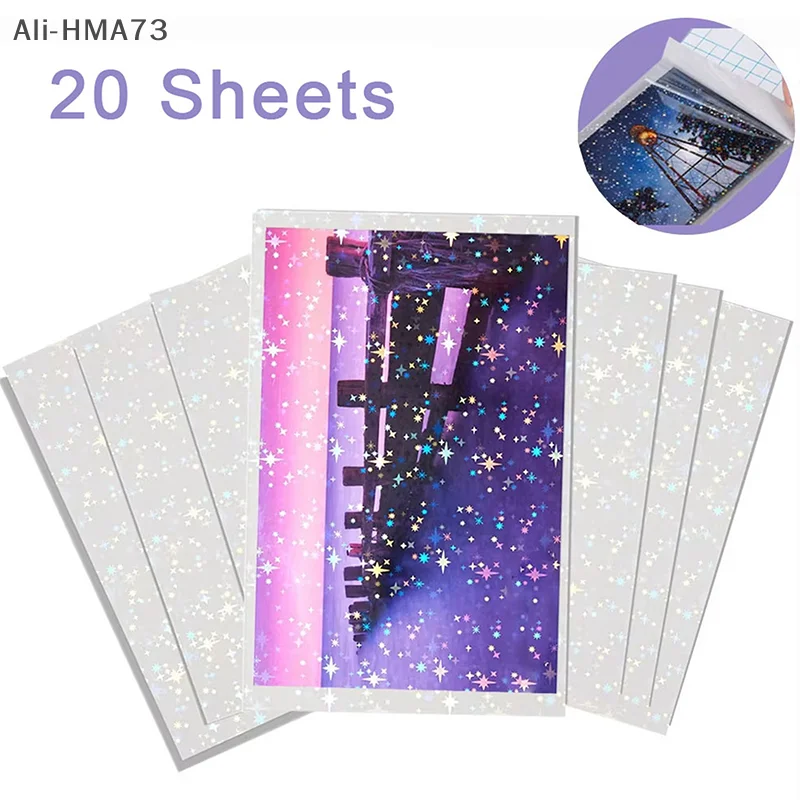 20 Sheets Cold Laminating Film A4 Star Shiny Dot Photo Holographic Film Broken Glass Hologram Card Photo Laminating Film Sticker
