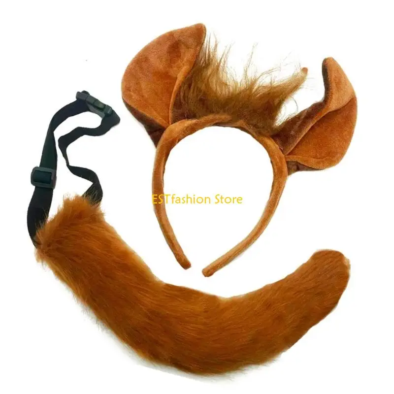 Y5GC 2-teiliges Tier-Pferde-Kostüm-Set, Pferdeohren-Stirnband mit Pferdeschwanz, Halloween-Kostüm-Partyzubehör für Kinder und